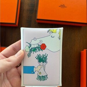Hermes Blanc and Multicolor Swift Bouquet Calvi Duo Compact Card Holder
